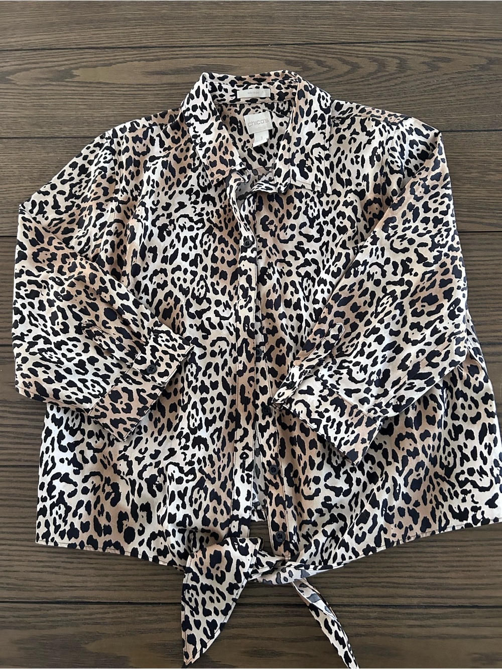 Chico's Beige and Black Leopard-Print Button Shirt
